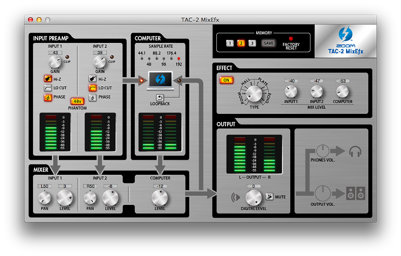 Zoom's TAC-2 / TAC-2R MixEfx Software