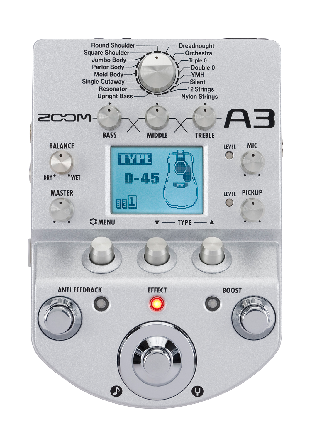 Zoom A3 DI Box multi-effets Pédale de simulation à modélisation pour Guitare acoustique 