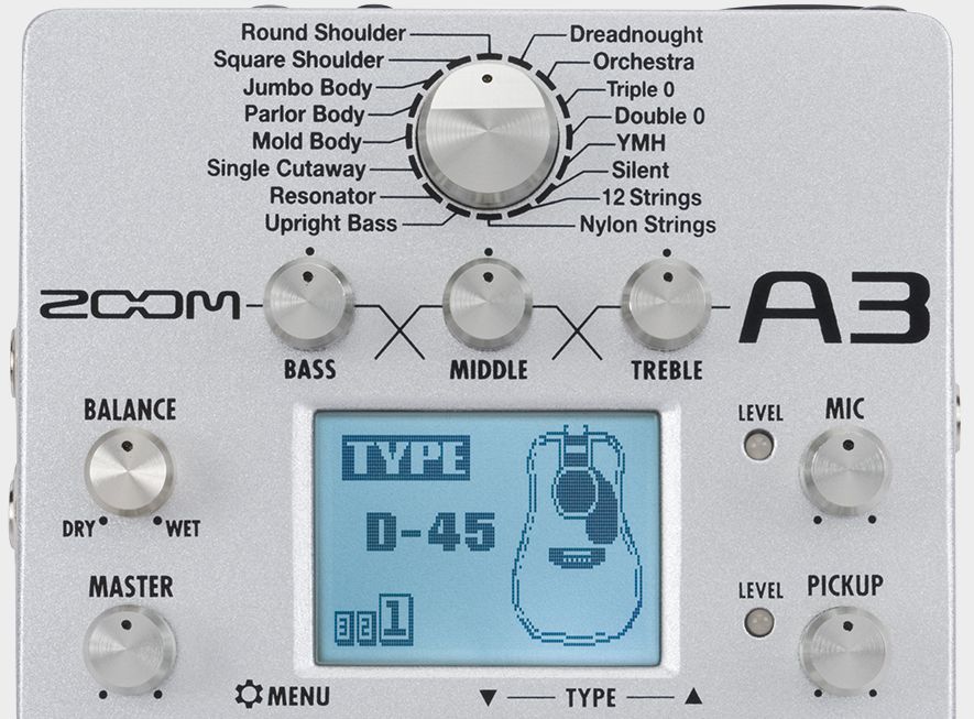 Zoom A3 Pre-Amp & Effects for Acoustic Guitar - Top Half